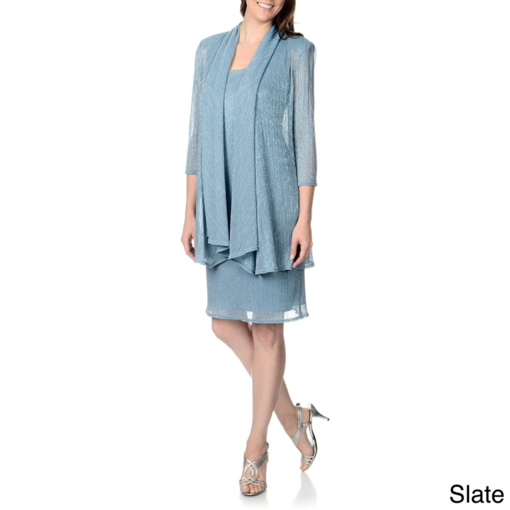 R & M Richards Lurex Draped Jacket Dress Set